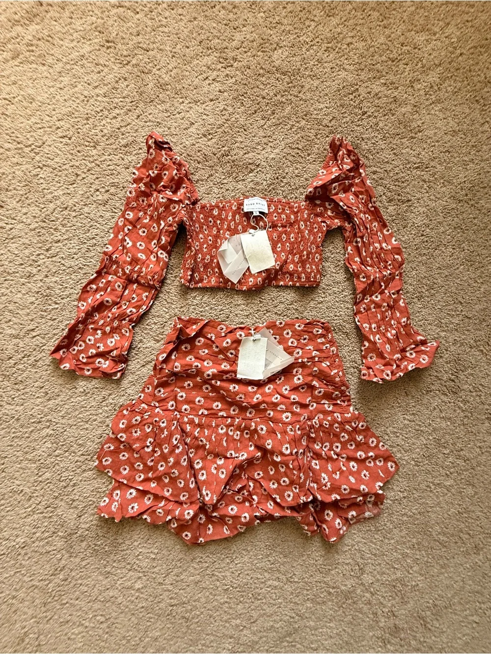 Sabo Skirt Rust Floral Smocked Top and Skirt Set - Picture 1 of 3